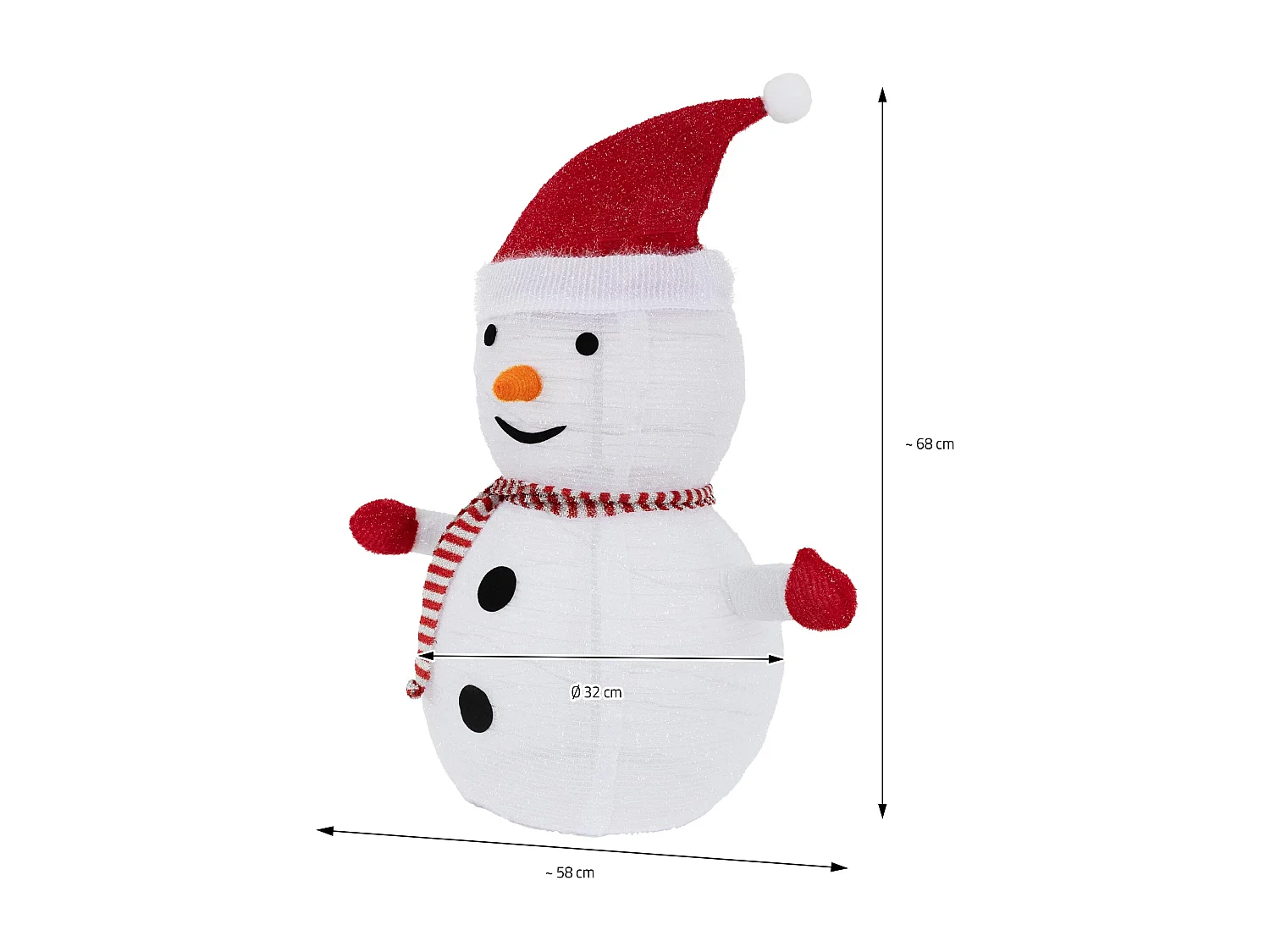 Bonhomme de neige LED décoration avec bonnet écharpe gants 68cm figurine d'hiver