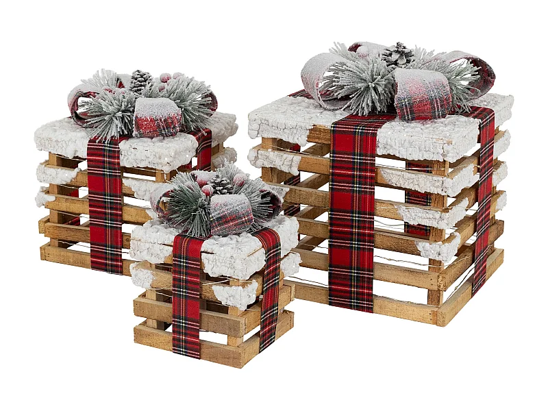 Set 3 scatole regalo a LED illuminazione natalizia marrone con timer decorazione