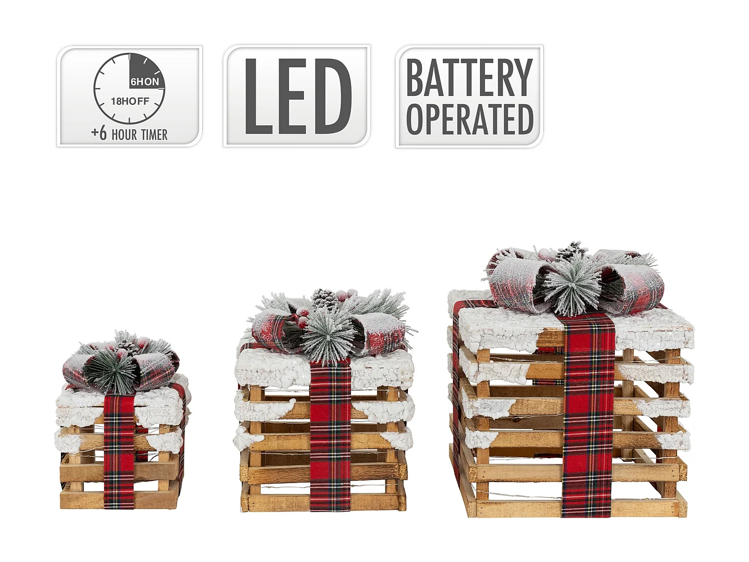 Set 3 scatole regalo a LED illuminazione natalizia marrone con timer decorazione