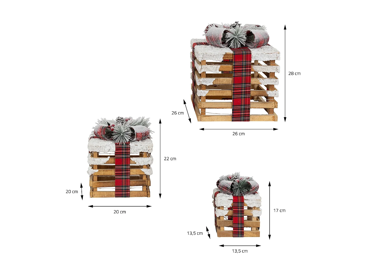 Set 3 scatole regalo a LED illuminazione natalizia marrone con timer decorazione