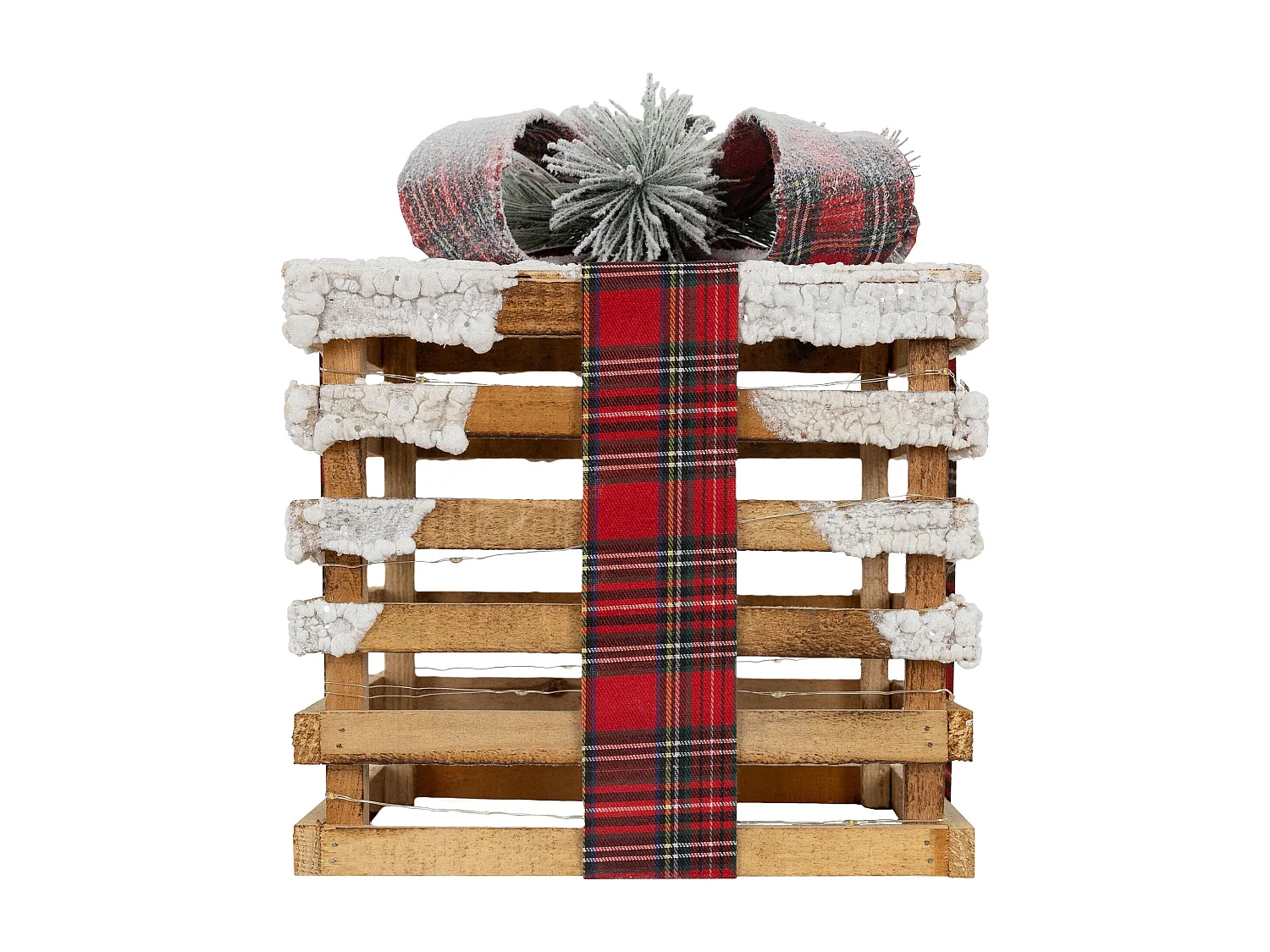 3x Boîtes cadeaux en bois éclairées par LED avec minuterie décoration de Noël