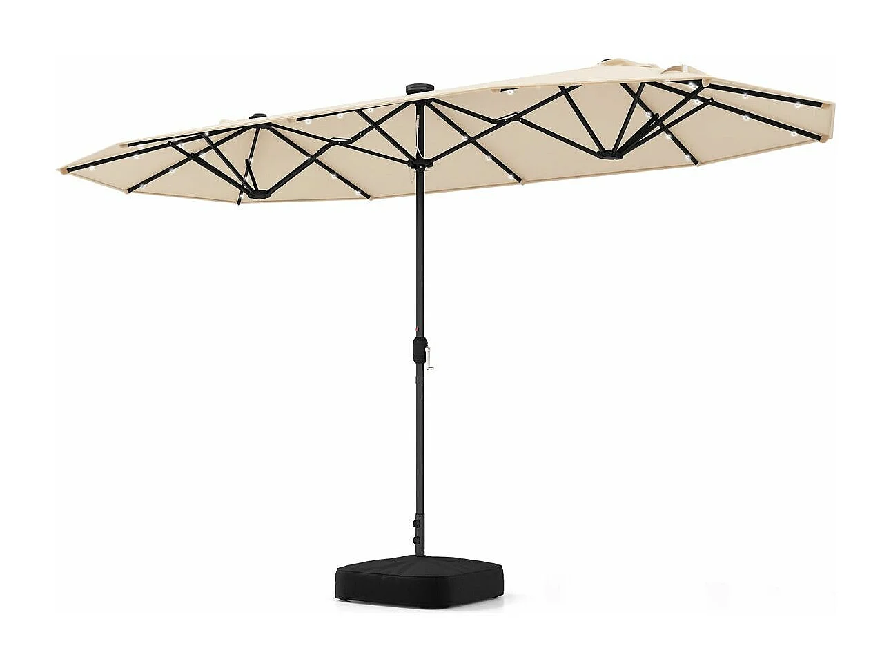 Parasol Double de Jardin 400 x 200 CM avec LED à Énergie Solaire, Grande Couverture, Tissu Enduit Durable et Base Robuste pour Cour Patio Piscine (Beige)