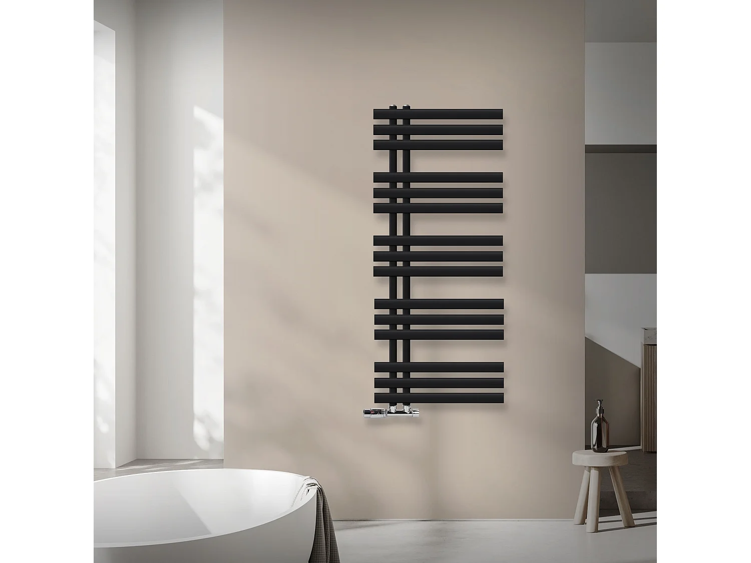 Radiatore scaldasalviette da bagno Iron EM in acciaio nero opaco 500x1200 mm