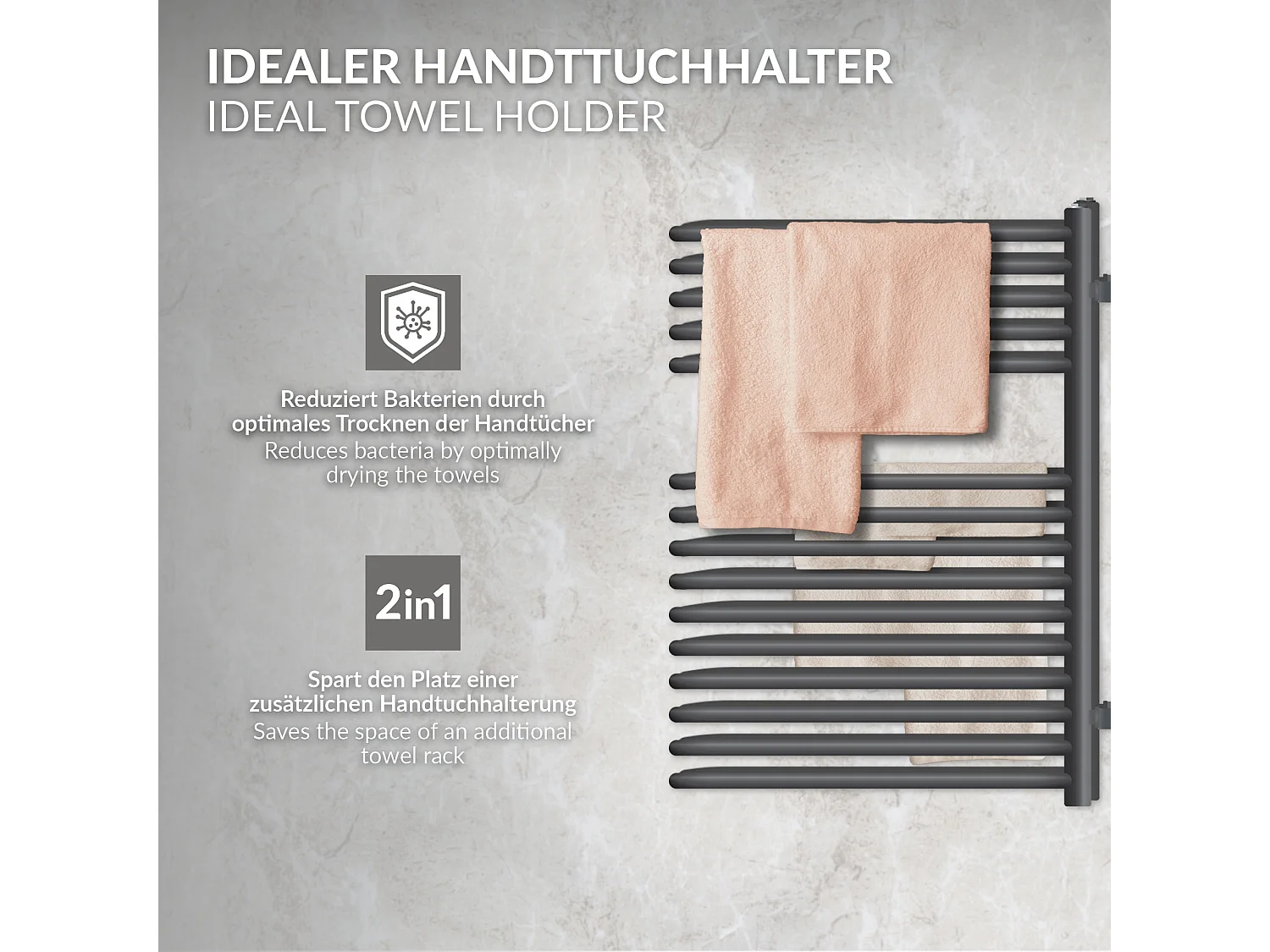 Radiatore scaldasalviette da parete antracite 500x800 mm con resistenza a immersione da 600 W