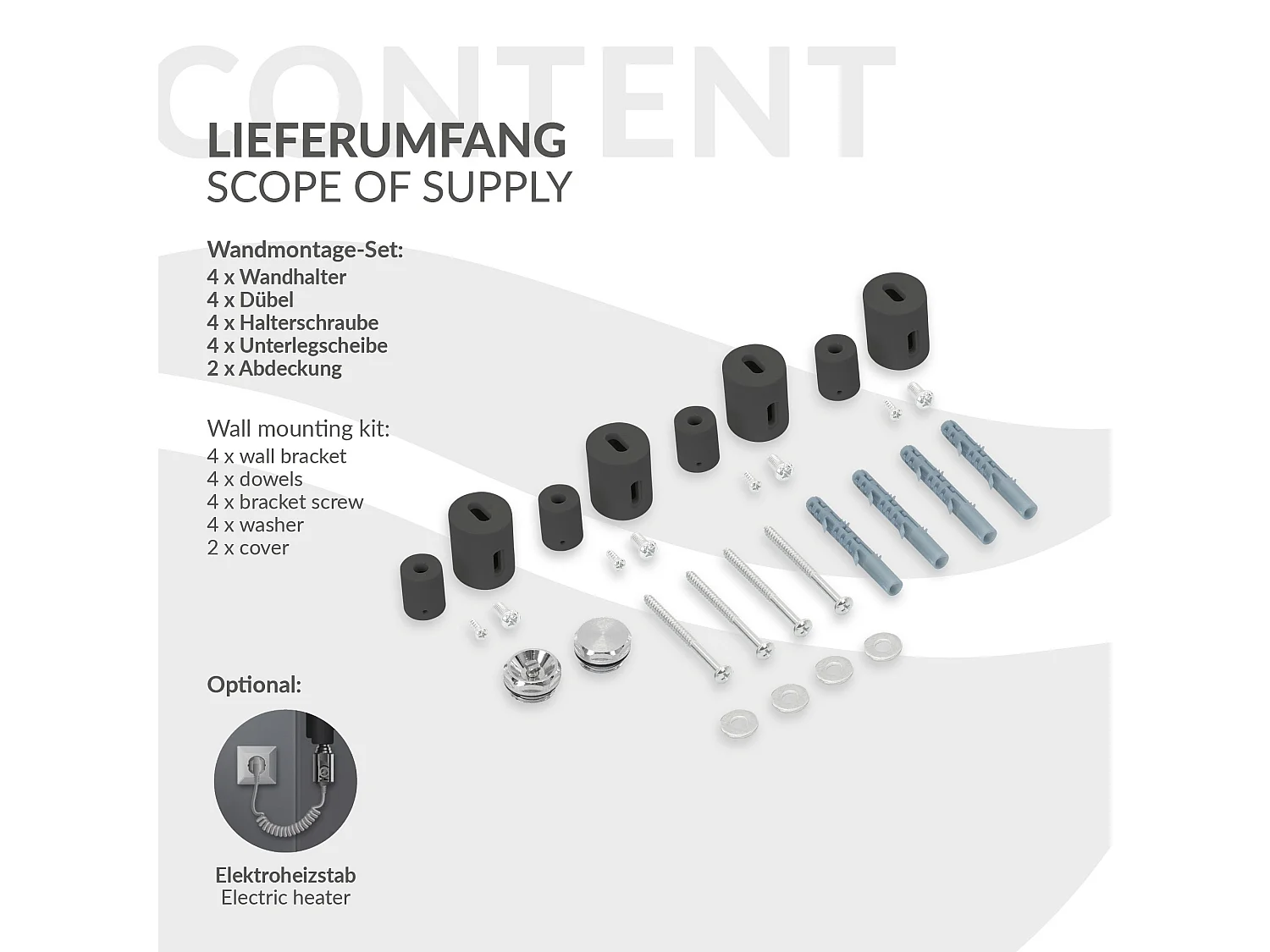 Radiatore scaldasalviette da parete antracite 500x800 mm con resistenza a immersione da 600 W