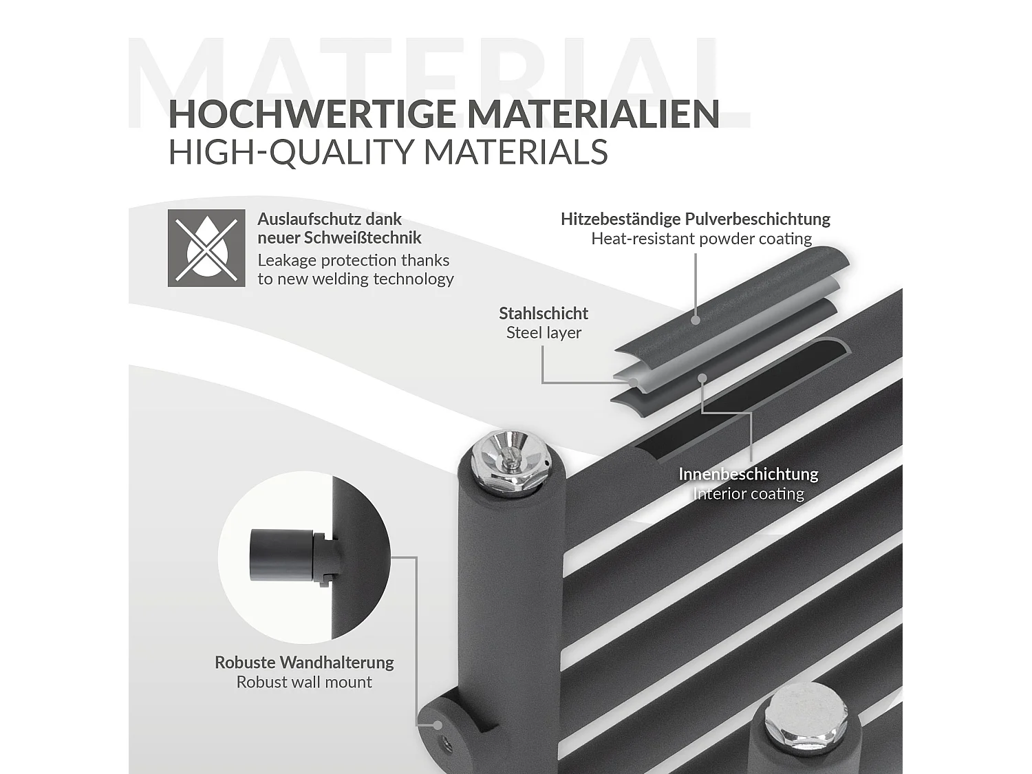 Radiateur mural porte-serviette anthracite 500x800 mm avec thermoplongeur 600 W