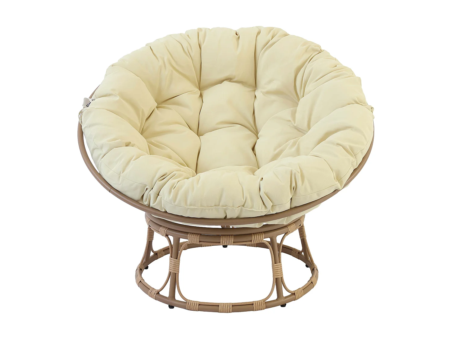 Fauteuil en acier et rotin synthétique avec coussin blanc