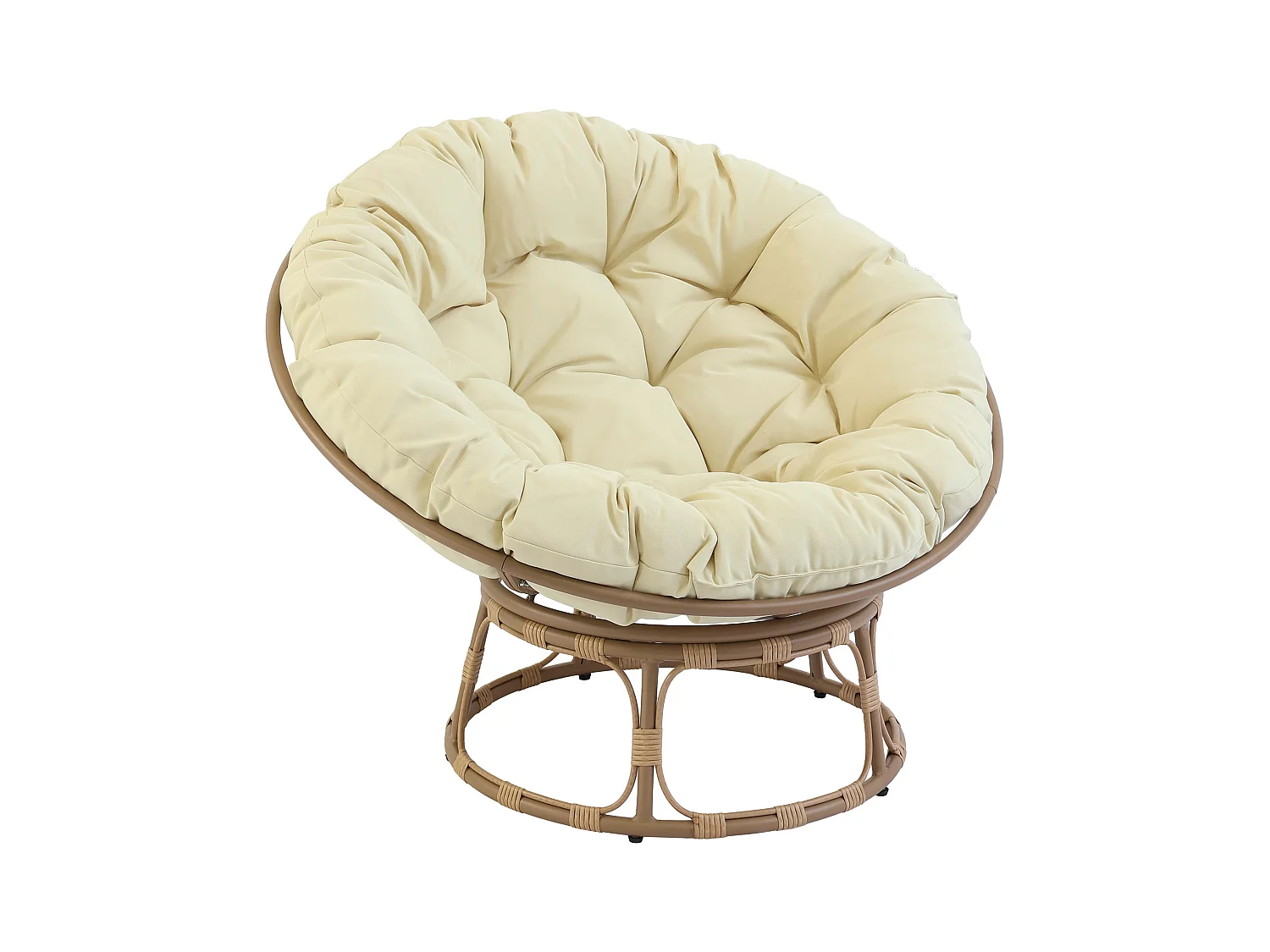 Fauteuil en acier et rotin synthétique avec coussin blanc