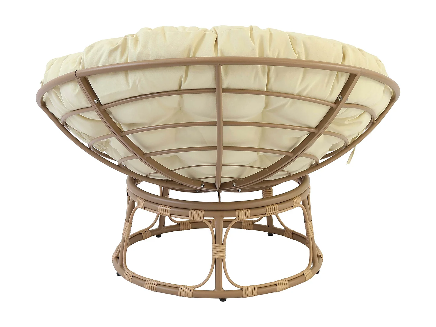 Fauteuil en acier et rotin synthétique avec coussin blanc