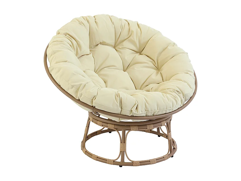 Fauteuil van staal en synthetisch rotan met wit kussen