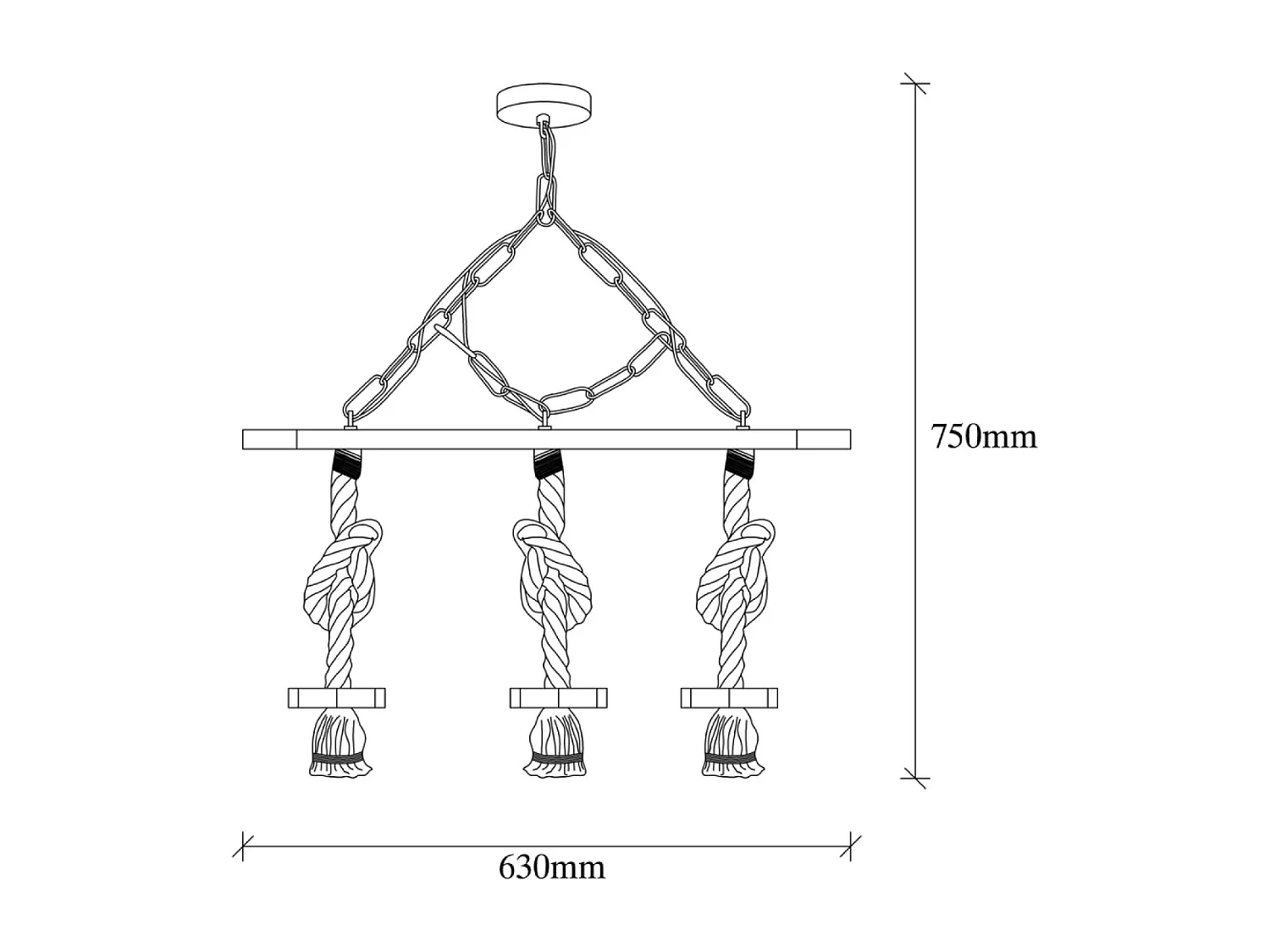 Rustikale Draht-Hängeleuchte mit 3 Lampen aus Seilen und Holz ZYA - Rustikaler, eleganter und zeitloser Stil