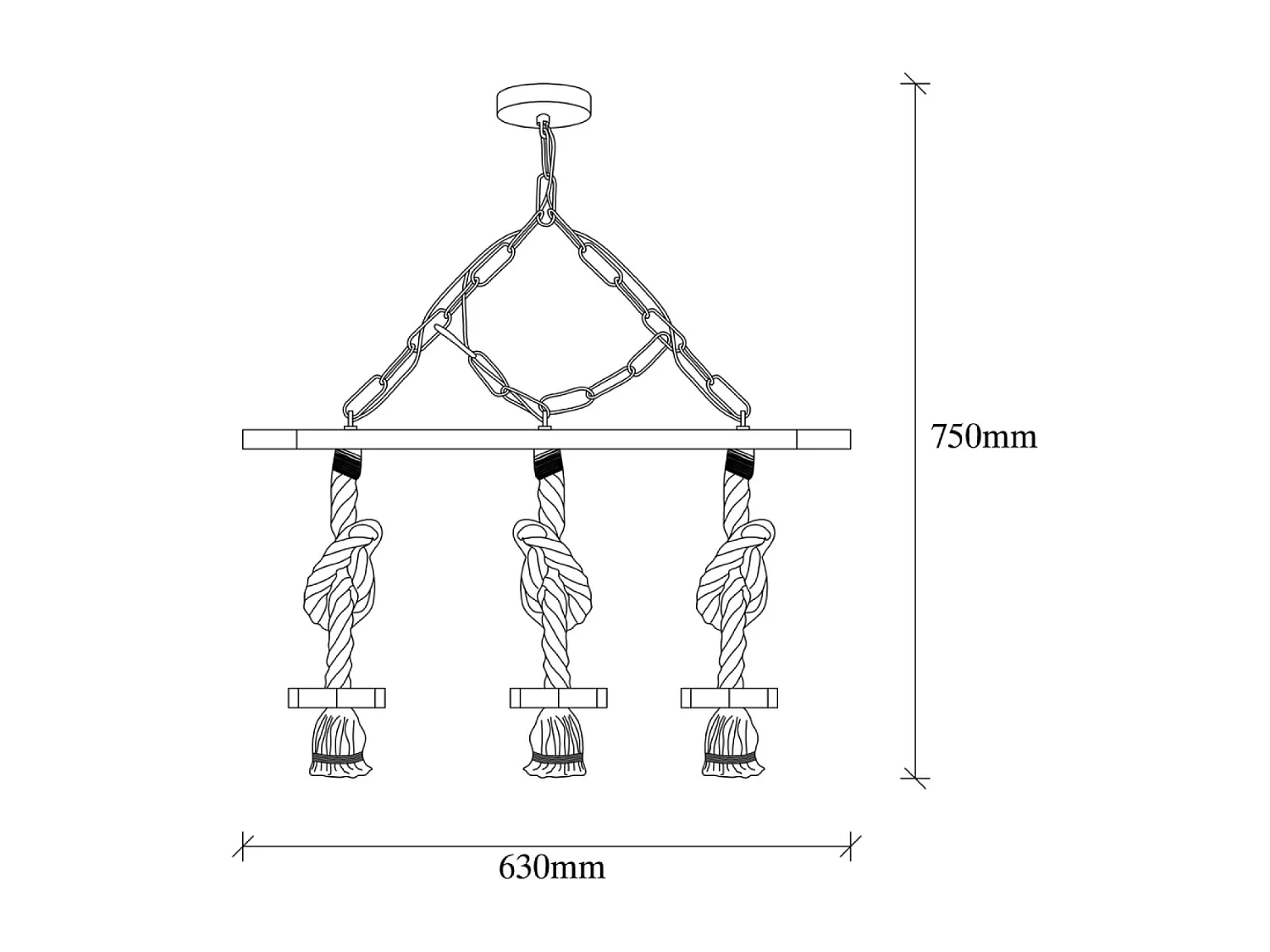 Rustikale Draht-Hängeleuchte mit 3 Lampen aus Seilen und Holz ZYA - Rustikaler, eleganter und zeitloser Stil
