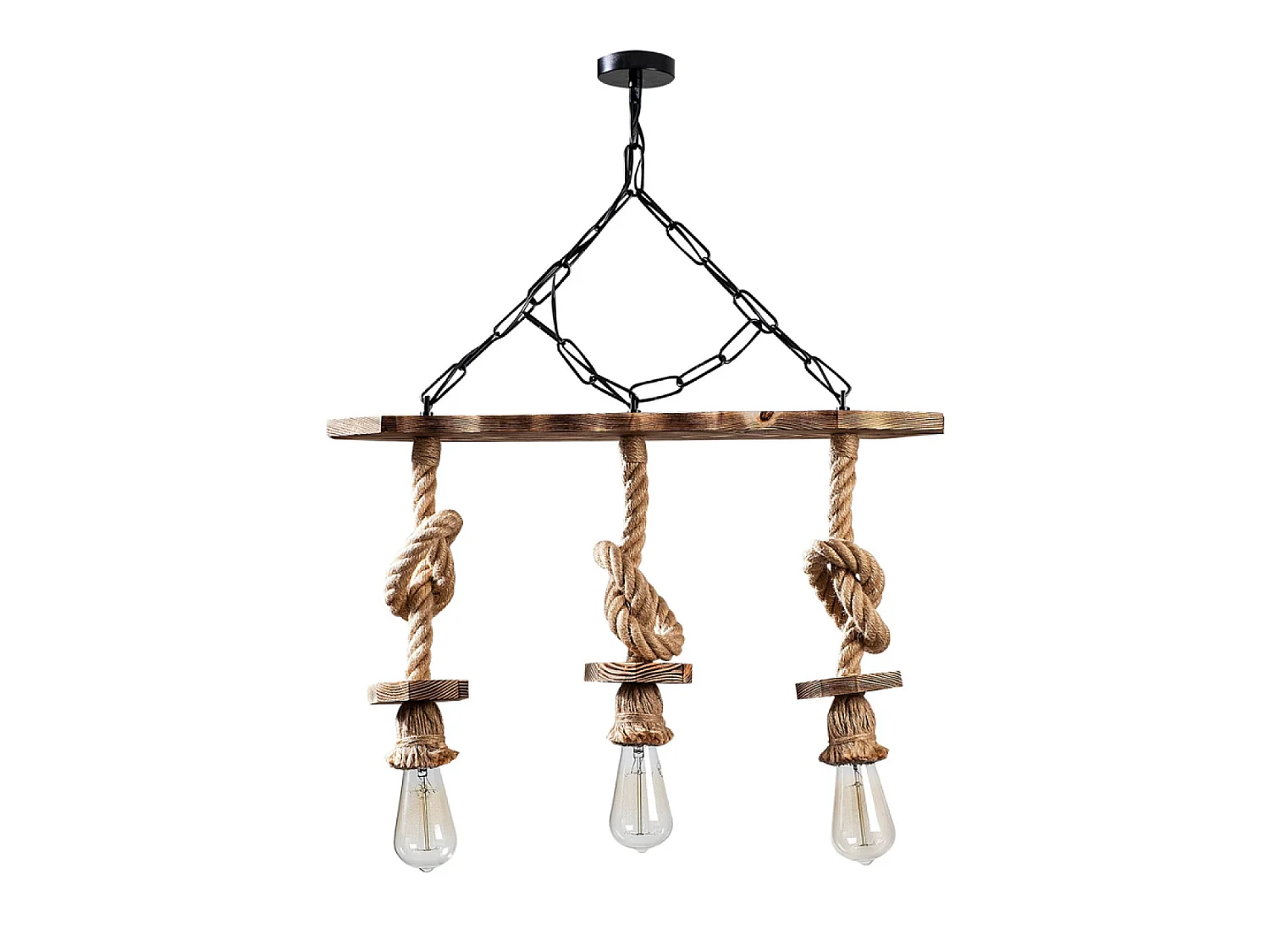 Rustieke draad hanglamp met 3 lampen koorden en hout ZYA - Stijlvolle rustieke en tijdloze uitstraling