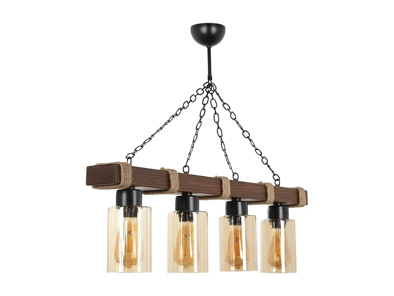 Suspension filaire 4 lampes bois et métal SAPHIA
