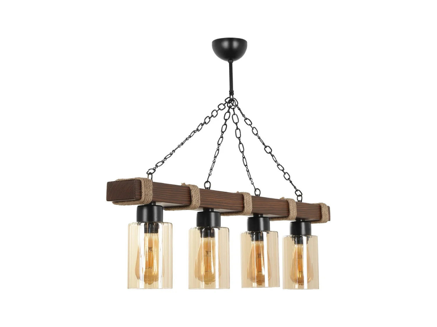 Suspension filaire 4 lampes bois et métal SAPHIA