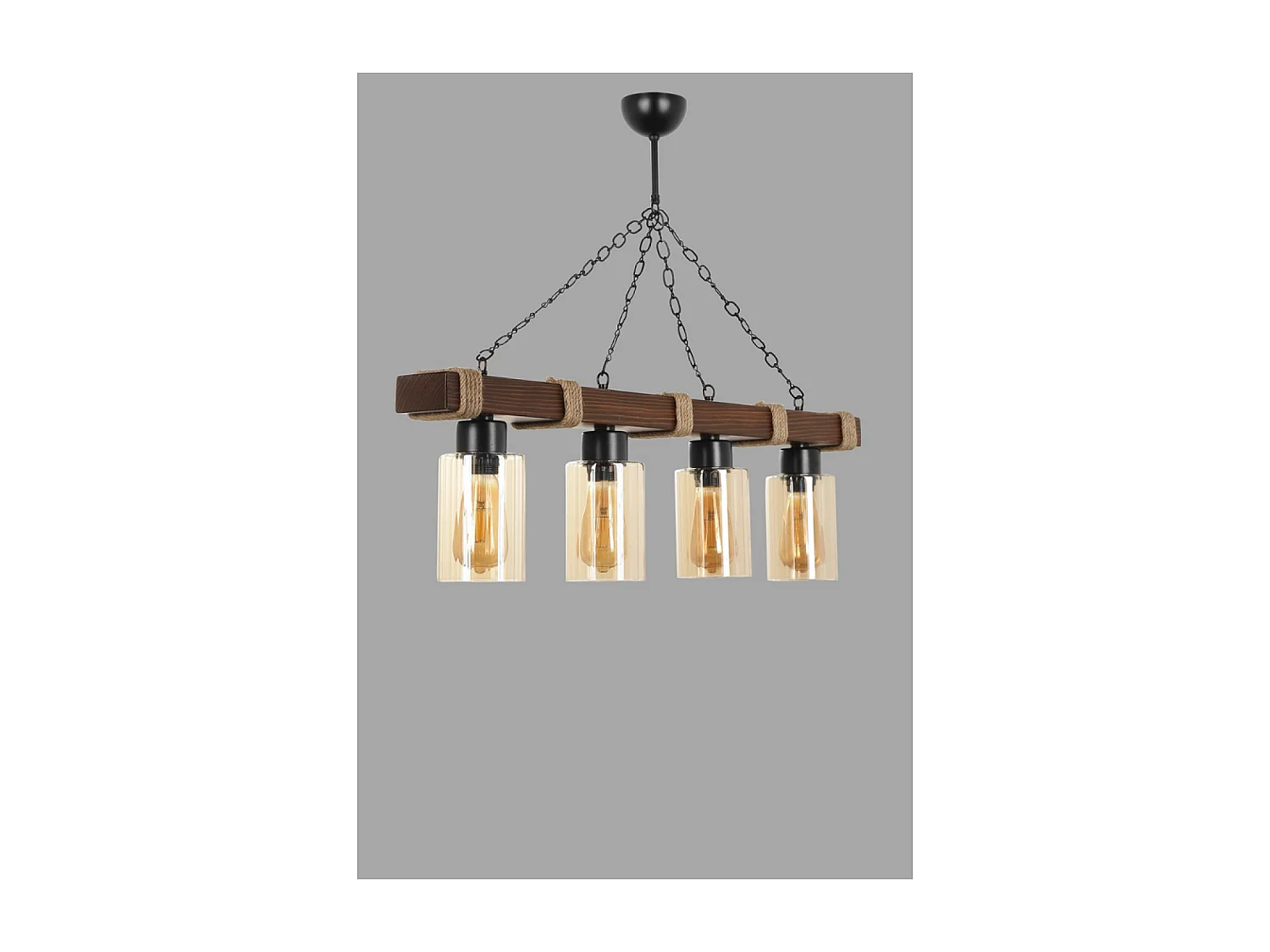 Suspension filaire 4 lampes bois et métal SAPHIA