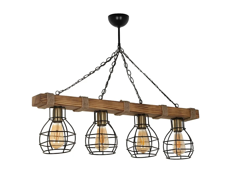 Suspension filaire 4 lampes bois et métal LOU