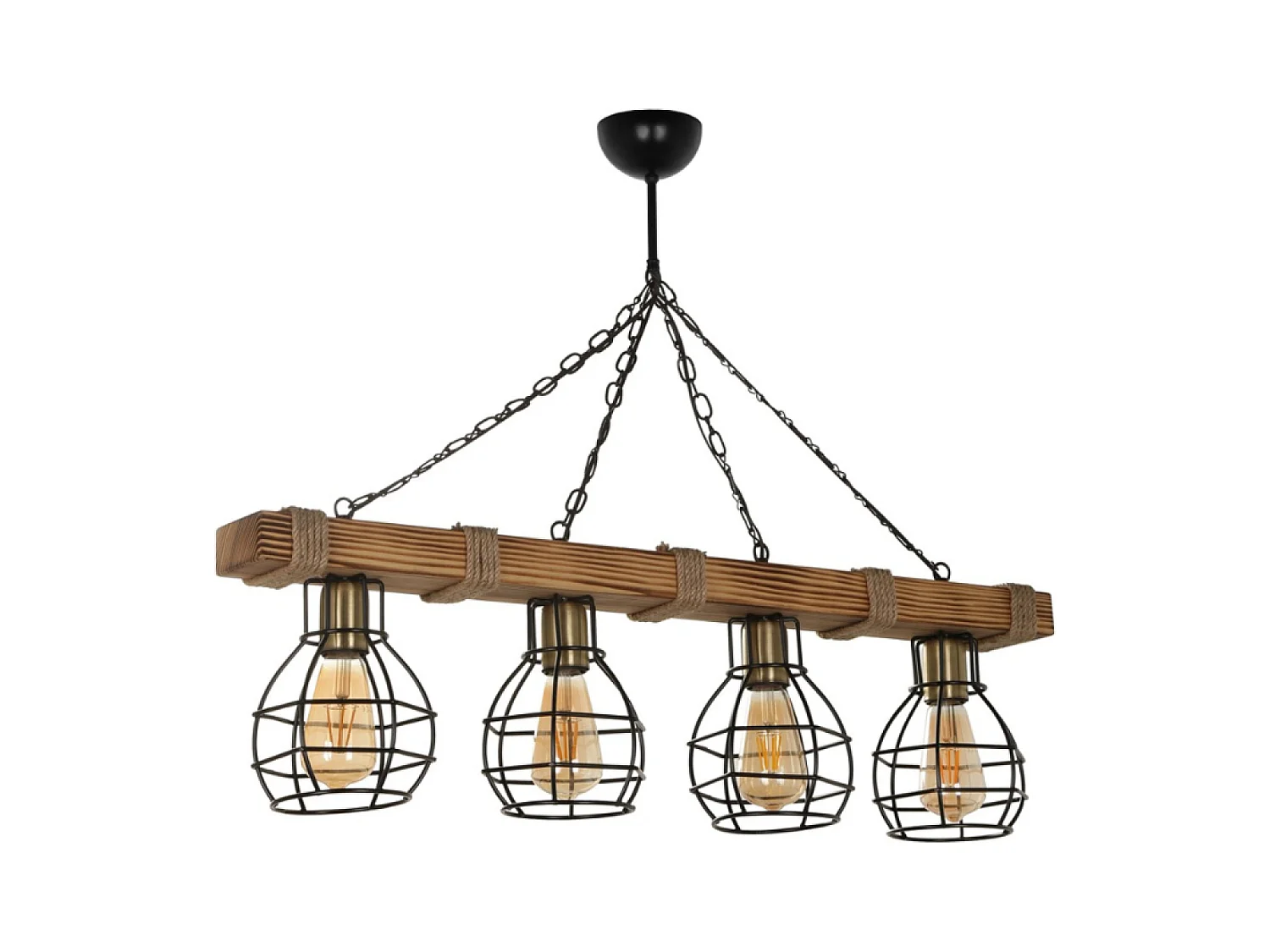 Suspension filaire 4 lampes bois et métal LOU