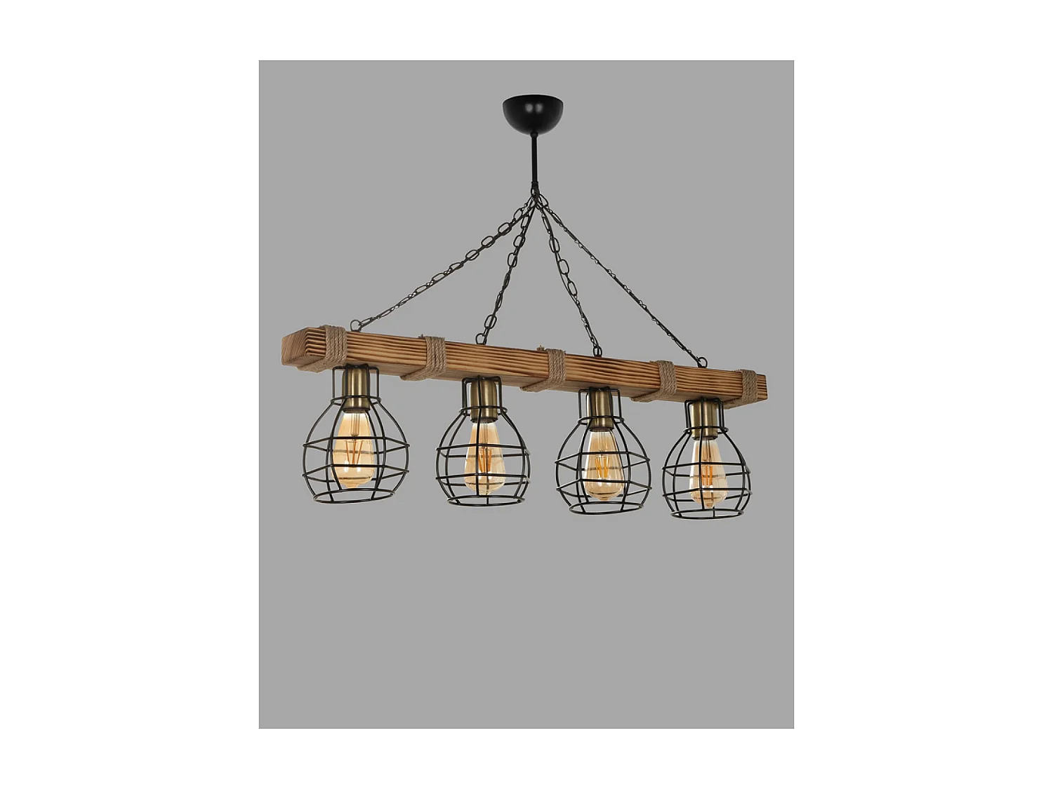 Suspension filaire 4 lampes bois et métal LOU