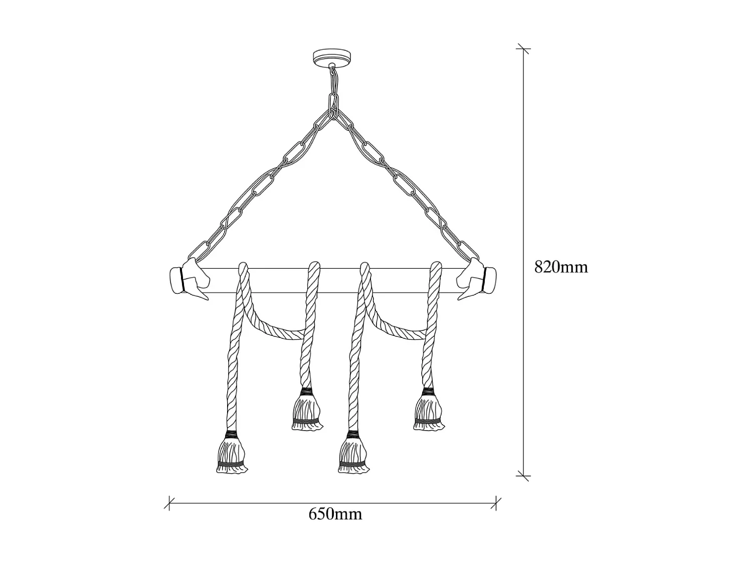 Suspension rustique filaire 4 lampes cordes et bois LOANE