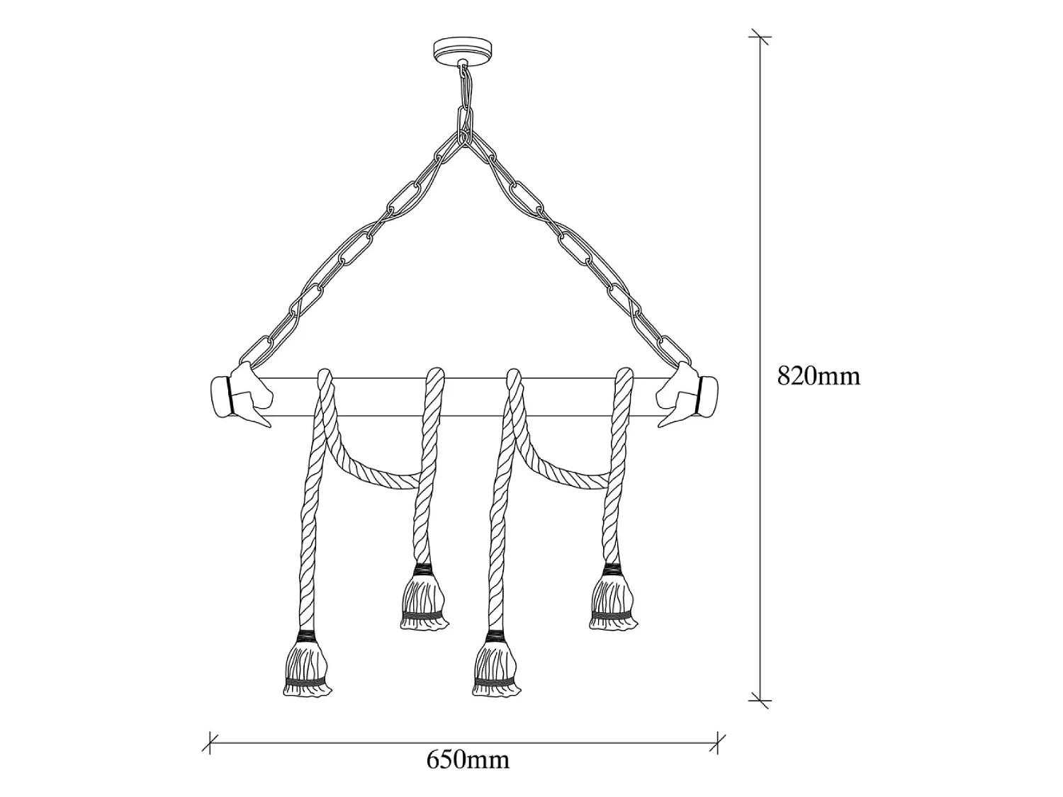 Suspension rustique filaire 4 lampes cordes et bois LOANE
