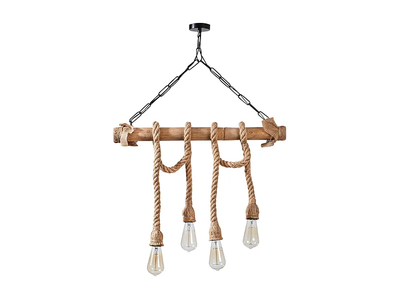 Rustieke draad hanglamp 4 lampen koorden en hout LOANE - Warme en authentieke sfeer