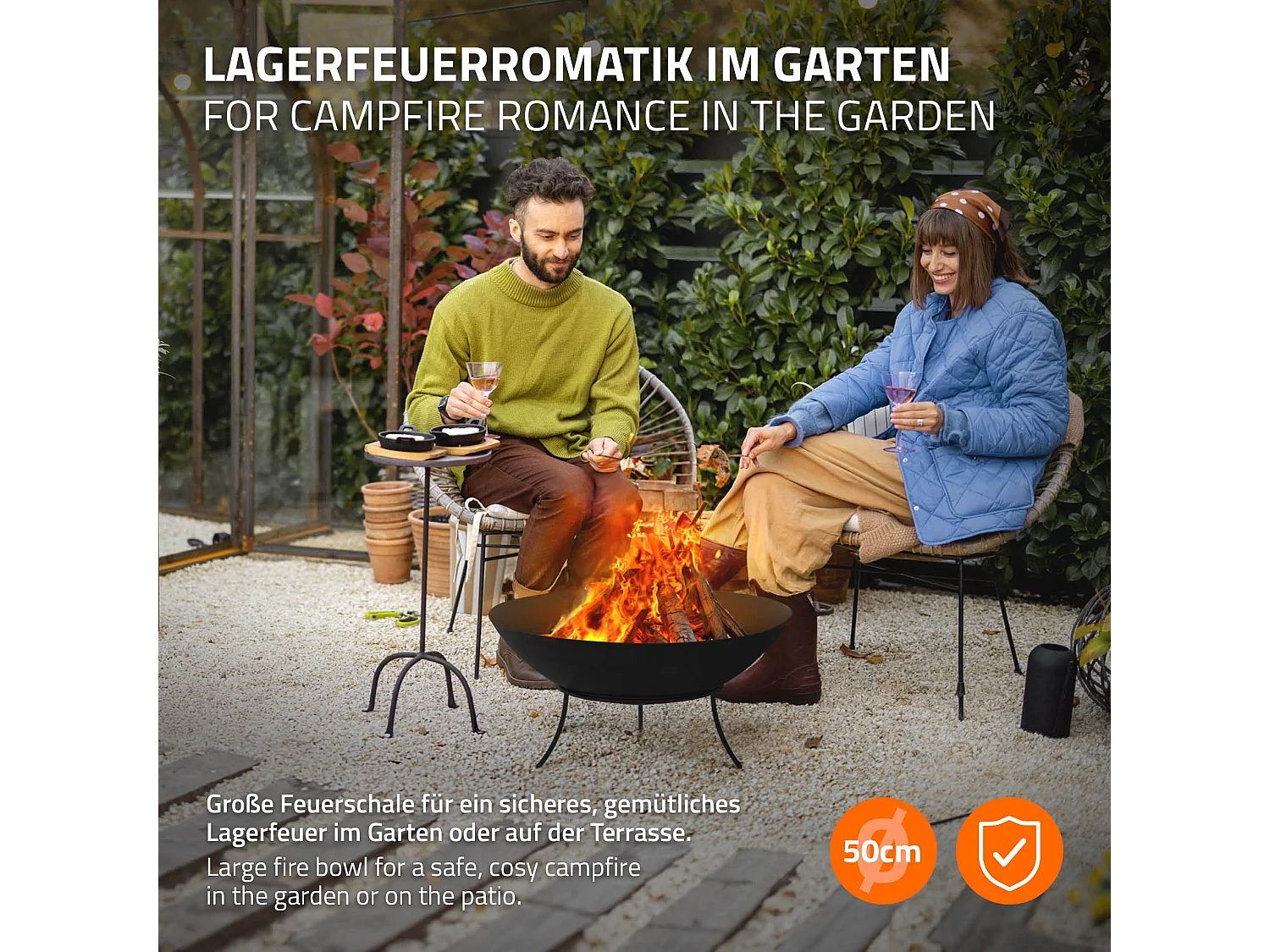 Braciere in acciaio basero nero con griglia per barbecue a 3 gambe Ø 50 x 24 cm