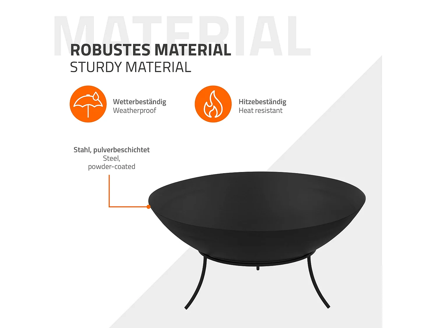 Braciere in acciaio basero nero con griglia per barbecue a 3 gambe Ø 50 x 24 cm