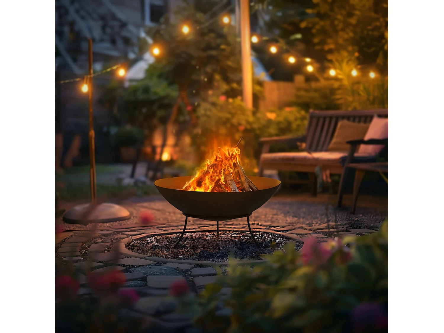 Braciere in acciaio basero nero con griglia per barbecue a 3 gambe Ø 50 x 24 cm