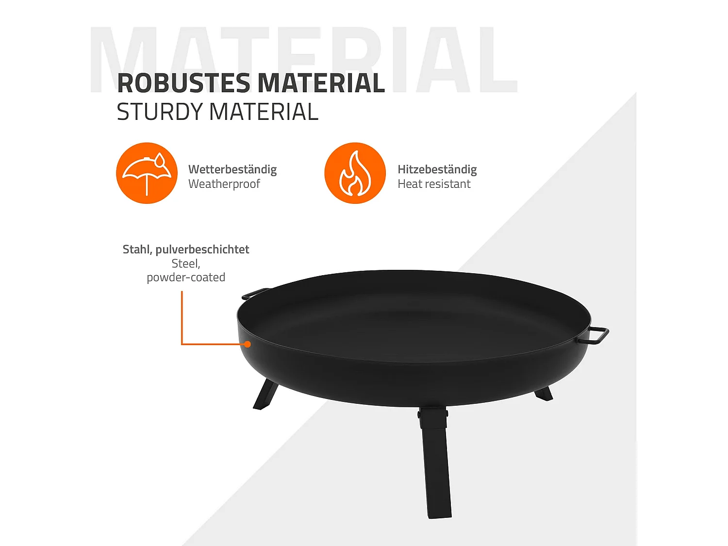 Bol à feu basero acier noir avec 3 pieds pliables foyer grille barbecue Ø70x27cm