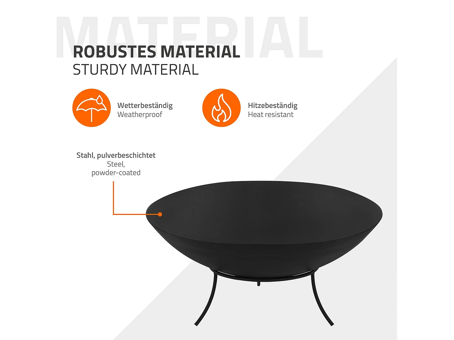 Brasero de acero basero negro con 3 patas para barbacoa Ø 55 x 24 cm