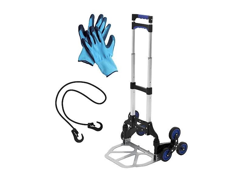 Carro sube escaleras plegable con 6 ruedas de aluminio + guantes y correa de sujeción 80 kg