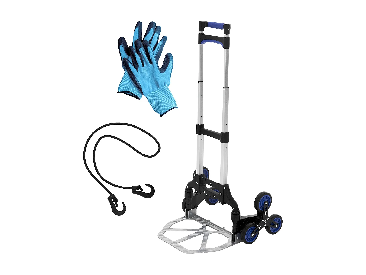 Carrello saliscale pieghevole con 6 ruote in alluminio + guanti e cinghia di serraggio 80 kg