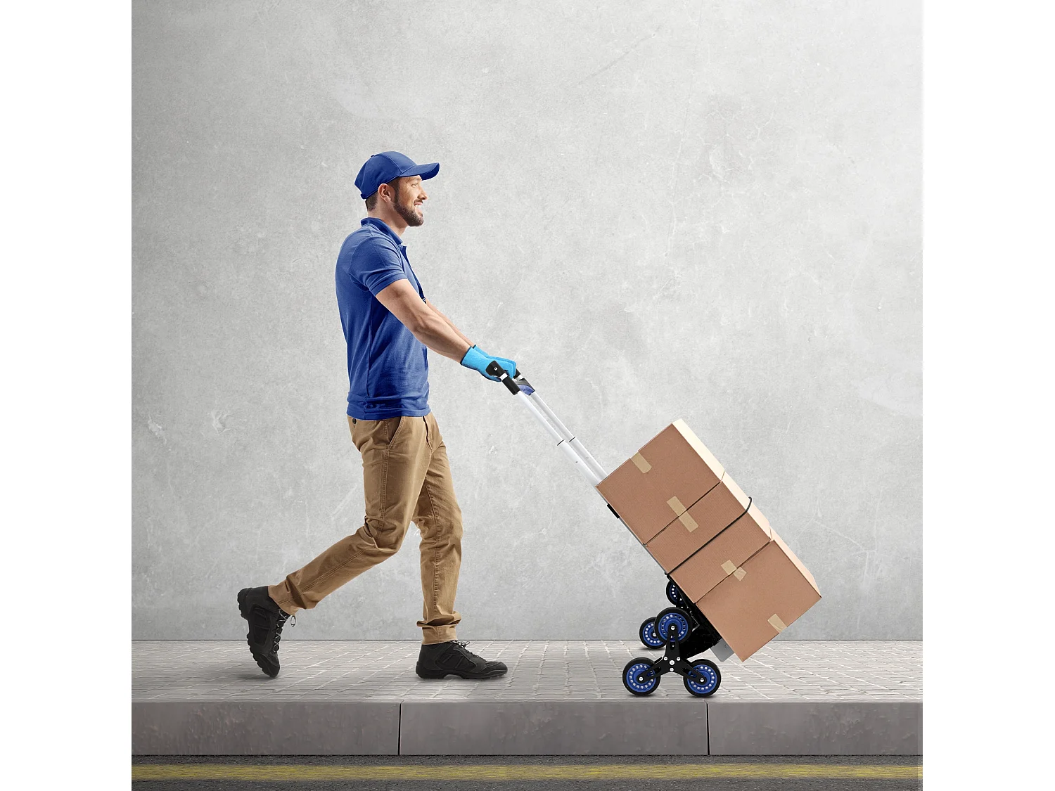 Carrello saliscale pieghevole con 6 ruote in alluminio + guanti e cinghia di serraggio 80 kg