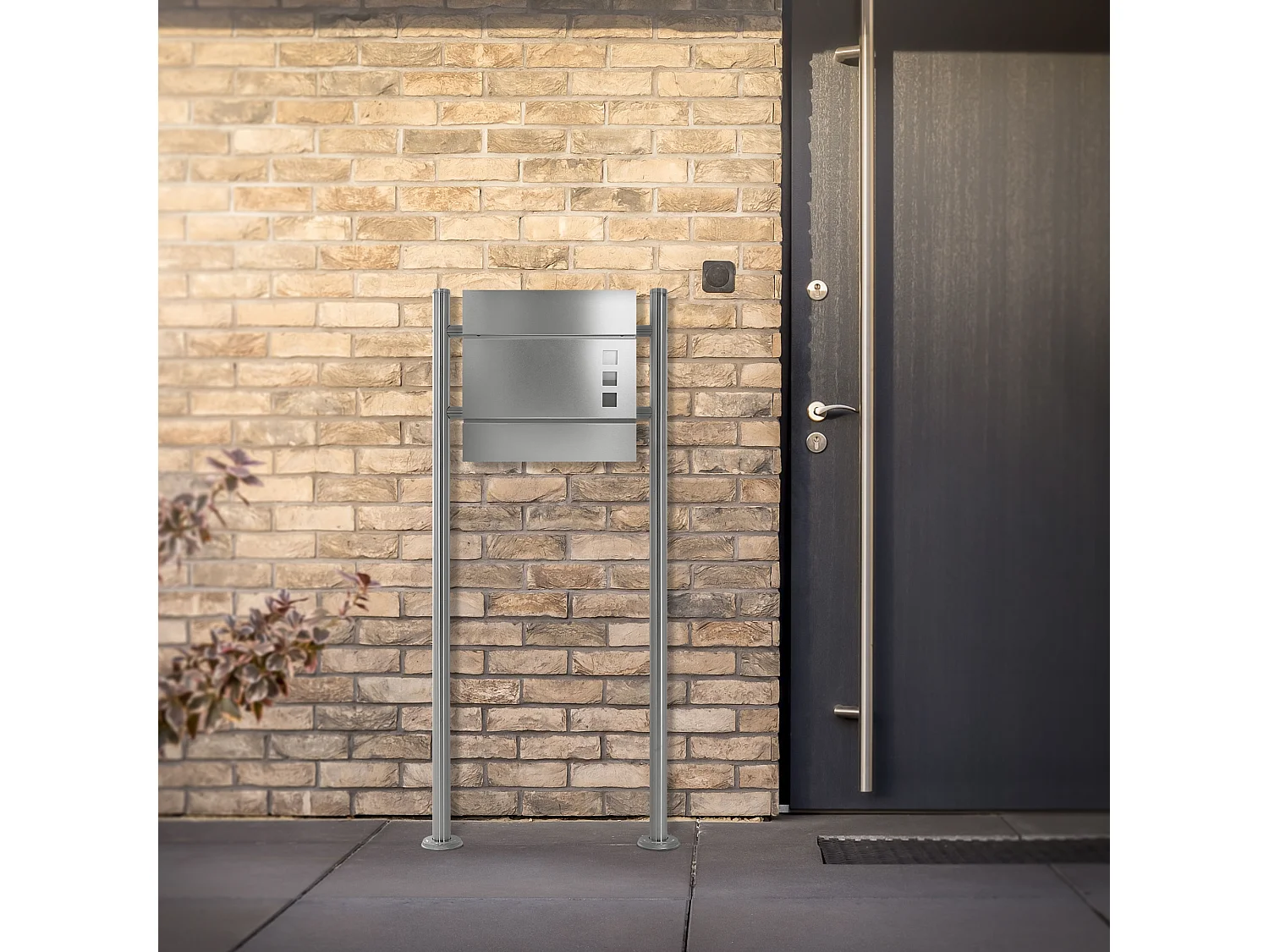 Support de boîte aux lettres acier inoxydable argent support modern 55x120x9 cm