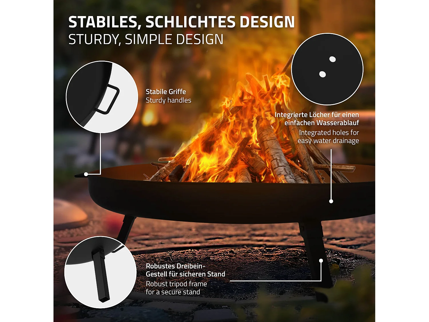 Basero brasero acero negro con 3 patas plegables barbacoa chimenea Ø80x29cm