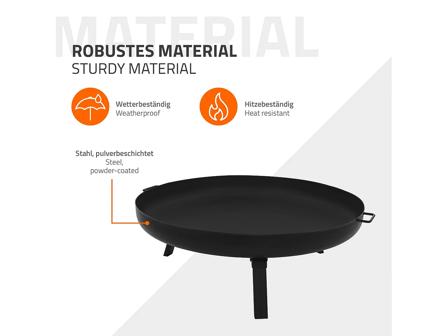 Basero brasero acero negro con 3 patas plegables barbacoa chimenea Ø80x29cm