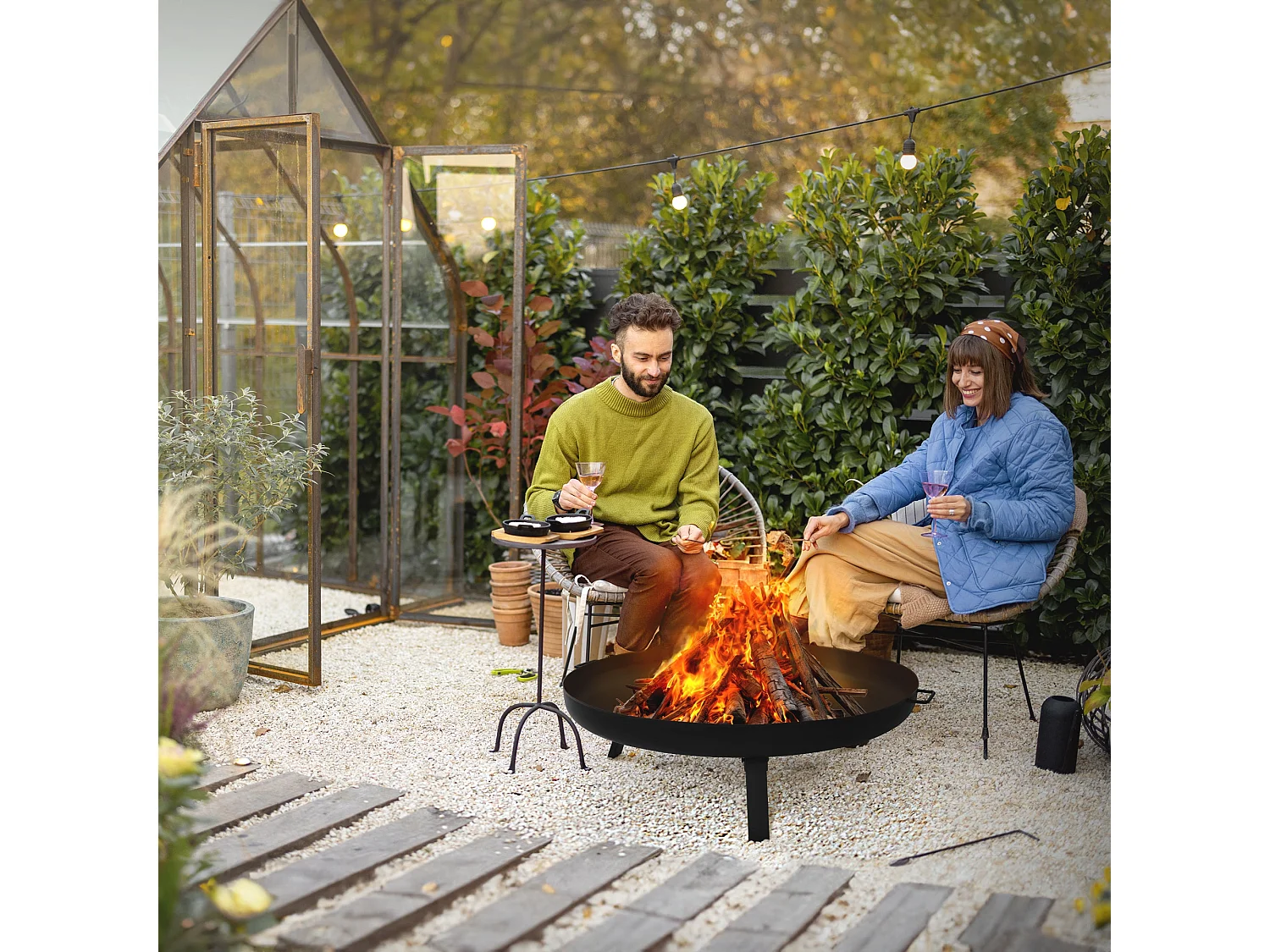 Basero brasero acero negro con 3 patas plegables barbacoa chimenea Ø80x29cm