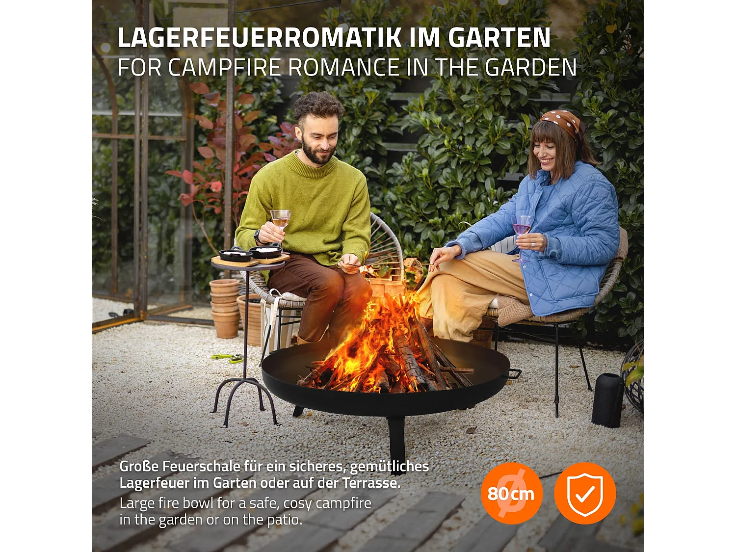 Basero brasero acero negro con 3 patas plegables barbacoa chimenea Ø80x29cm