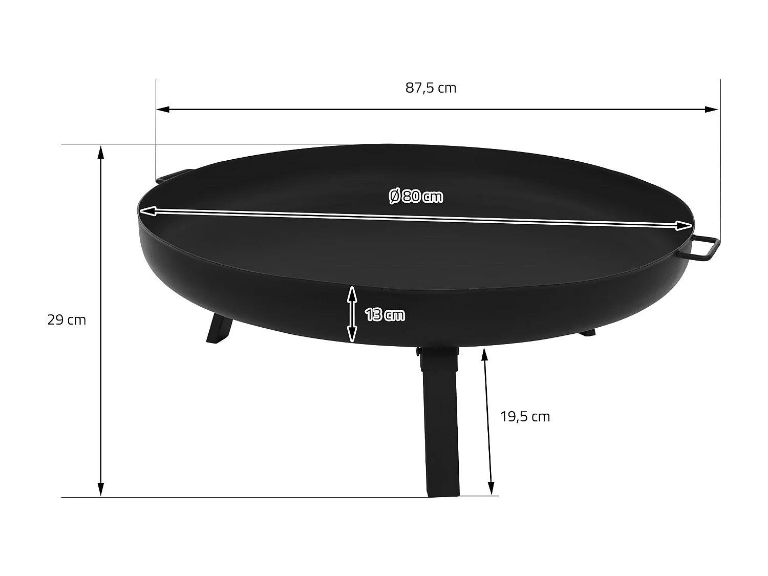 Basero brasero acero negro con 3 patas plegables barbacoa chimenea Ø80x29cm