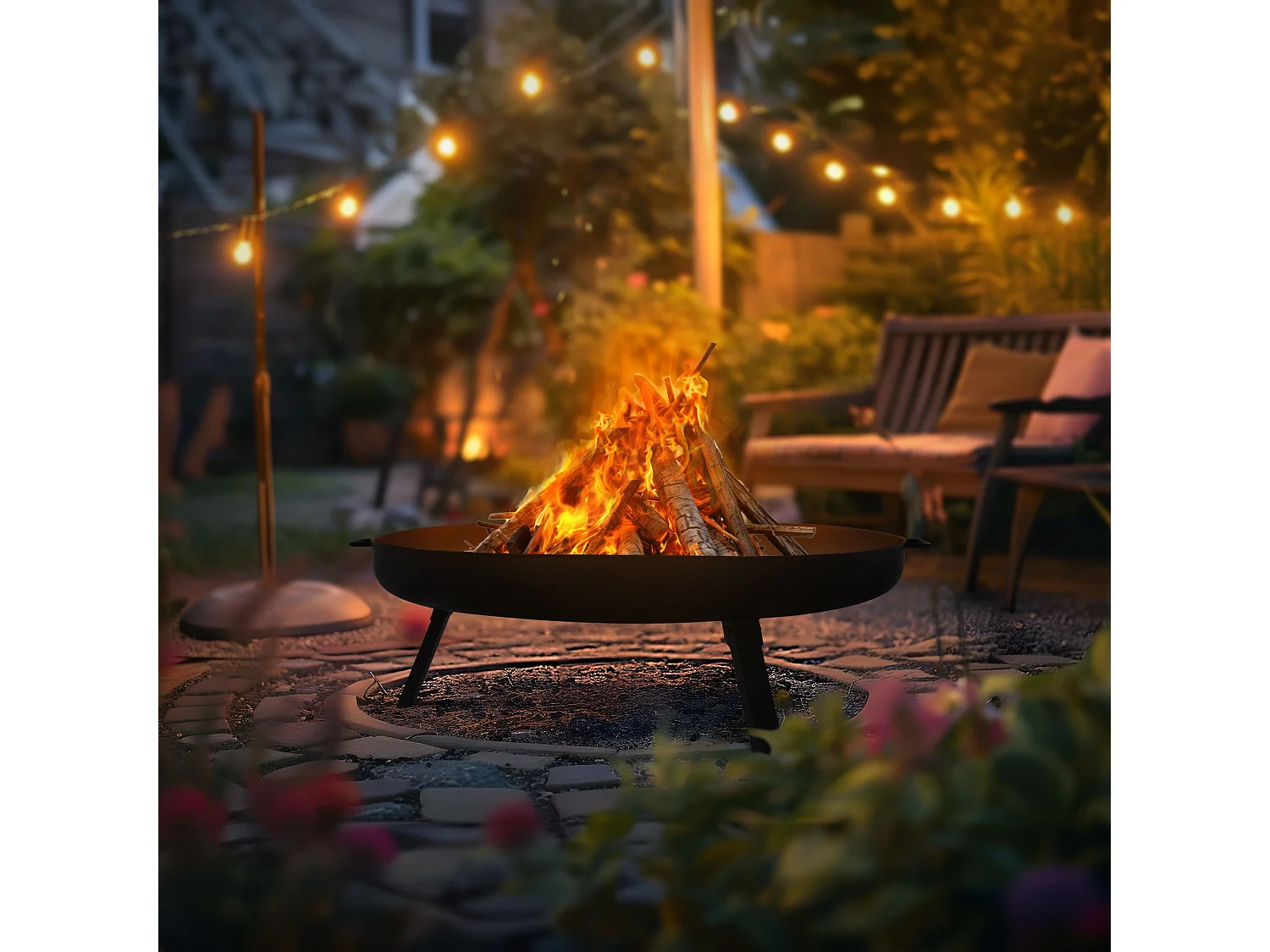 Basero brasero acero negro con 3 patas plegables barbacoa chimenea Ø80x29cm