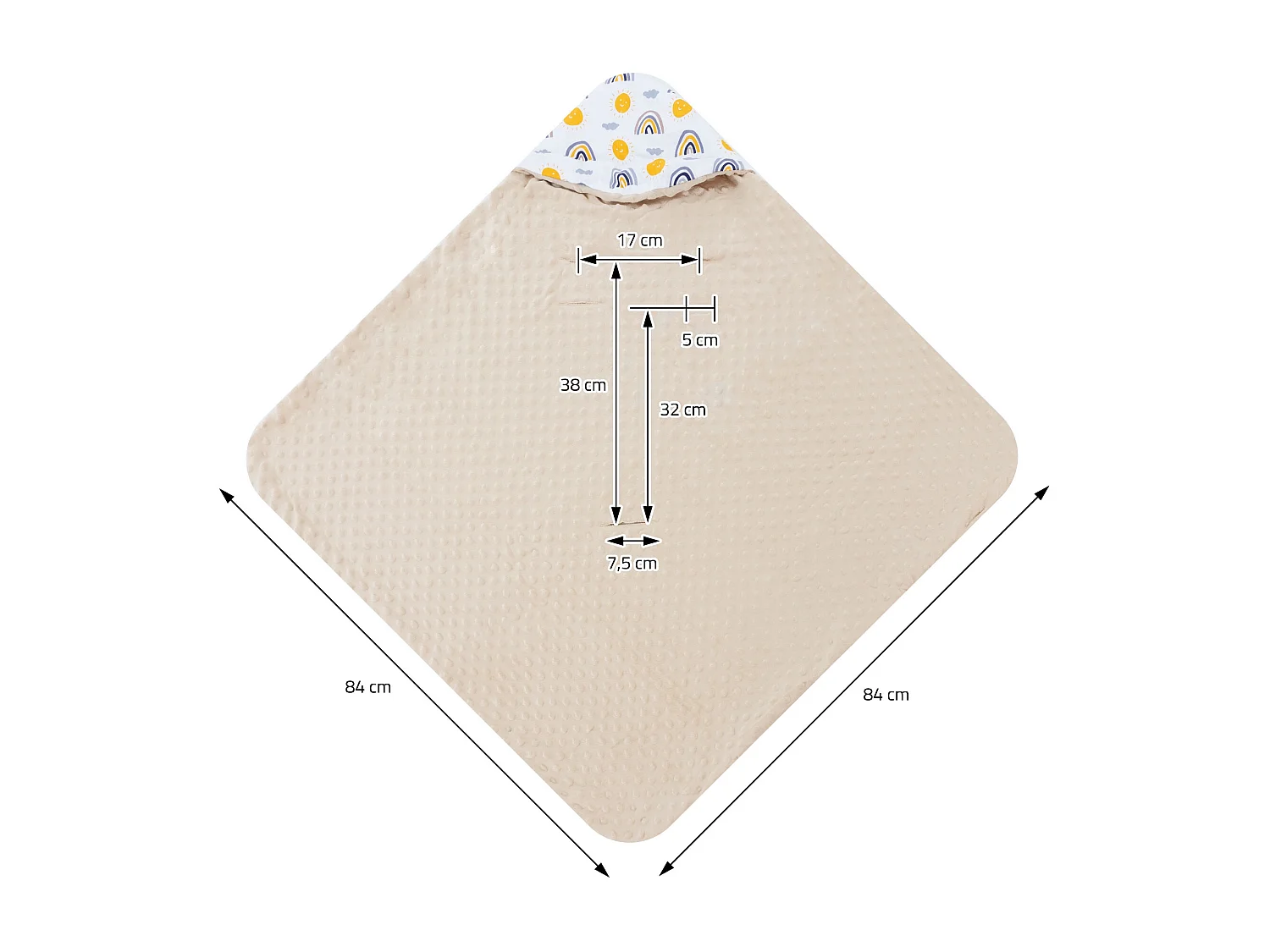 Couverture de bébé à capuche en coton siège auto/poussette arc-en-ciel/beige