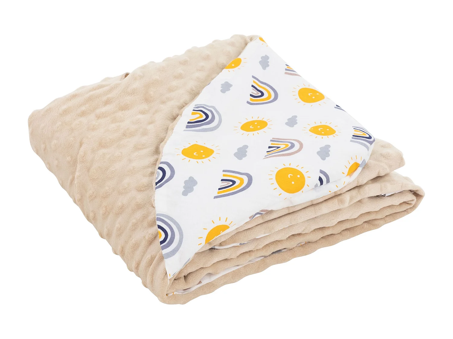 Couverture de bébé à capuche en coton siège auto/poussette arc-en-ciel/beige