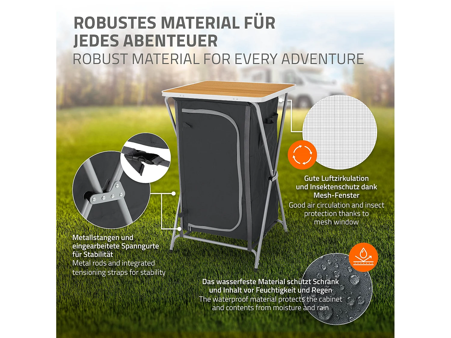 Armoire de camping pliable polyvalente chariot de service et voyage avec table