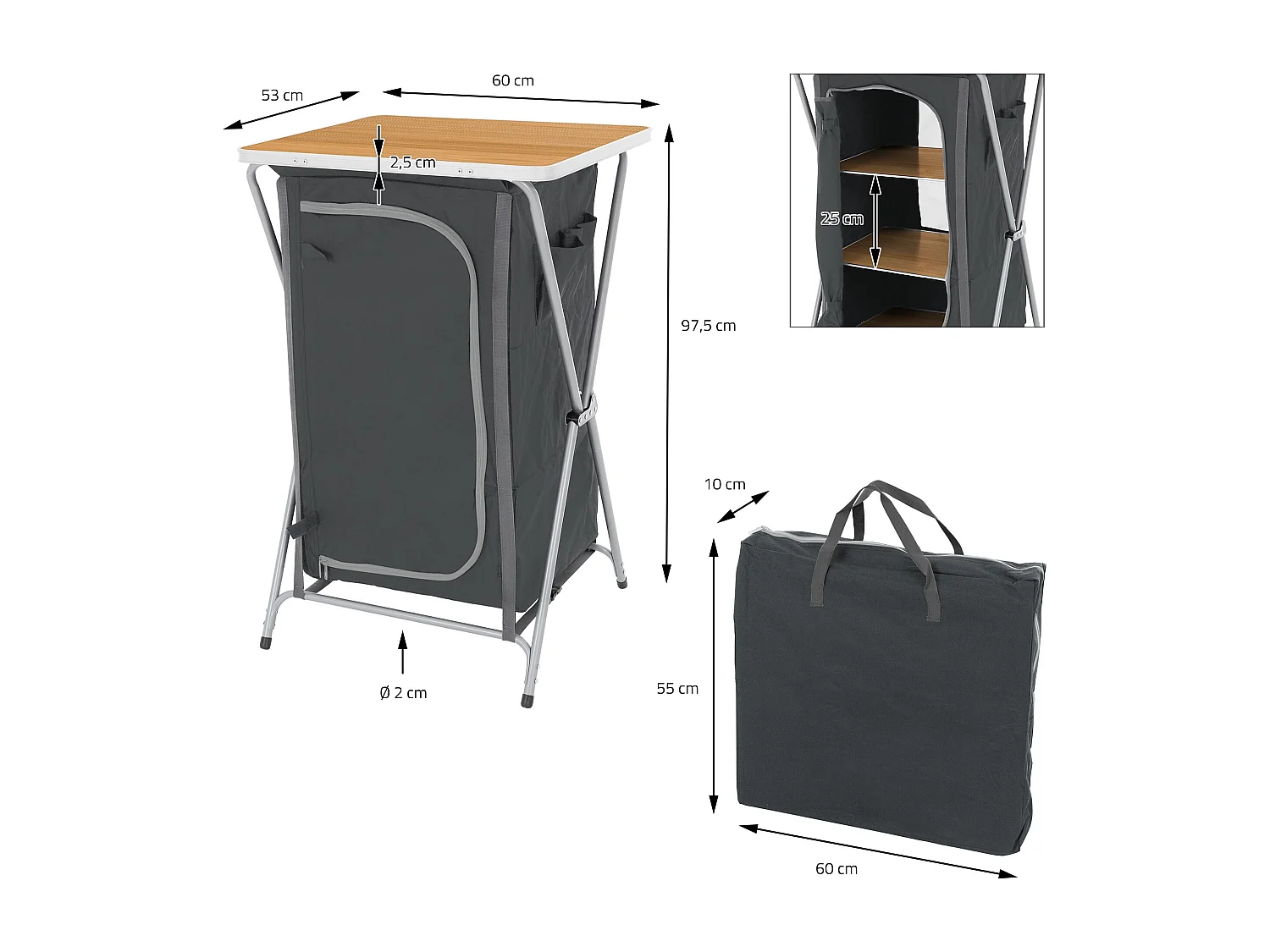 Armoire de camping pliable polyvalente chariot de service et voyage avec table
