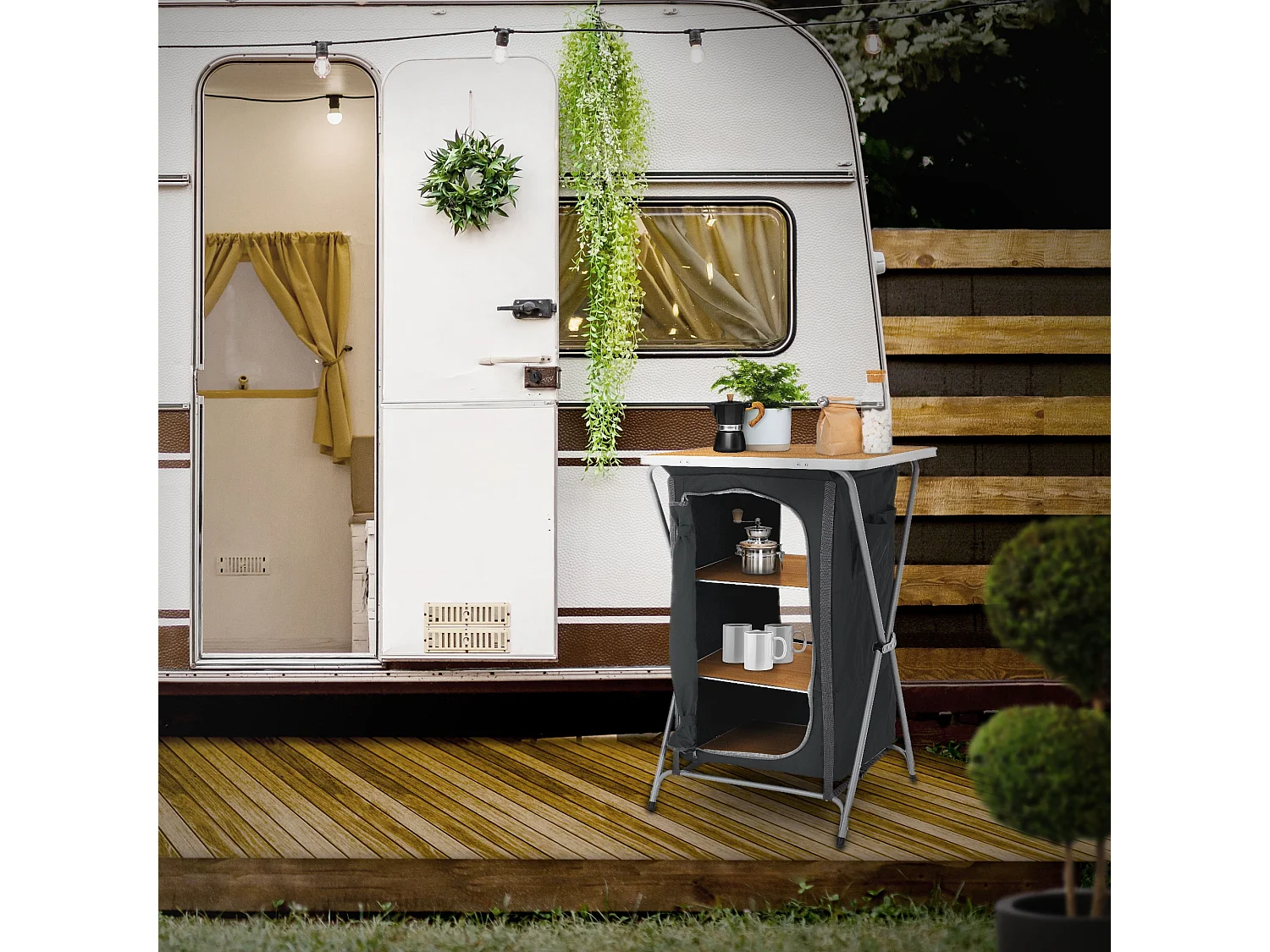 Armoire de camping pliable polyvalente chariot de service et voyage avec table