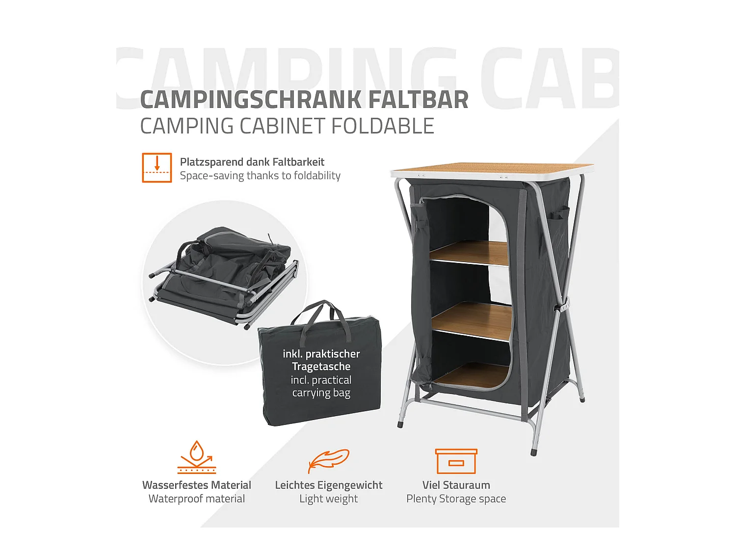 Armoire de camping pliable polyvalente chariot de service et voyage avec table