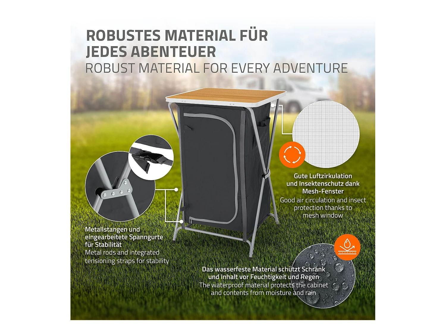 Armoire de camping pliable polyvalente chariot de service et voyage avec table