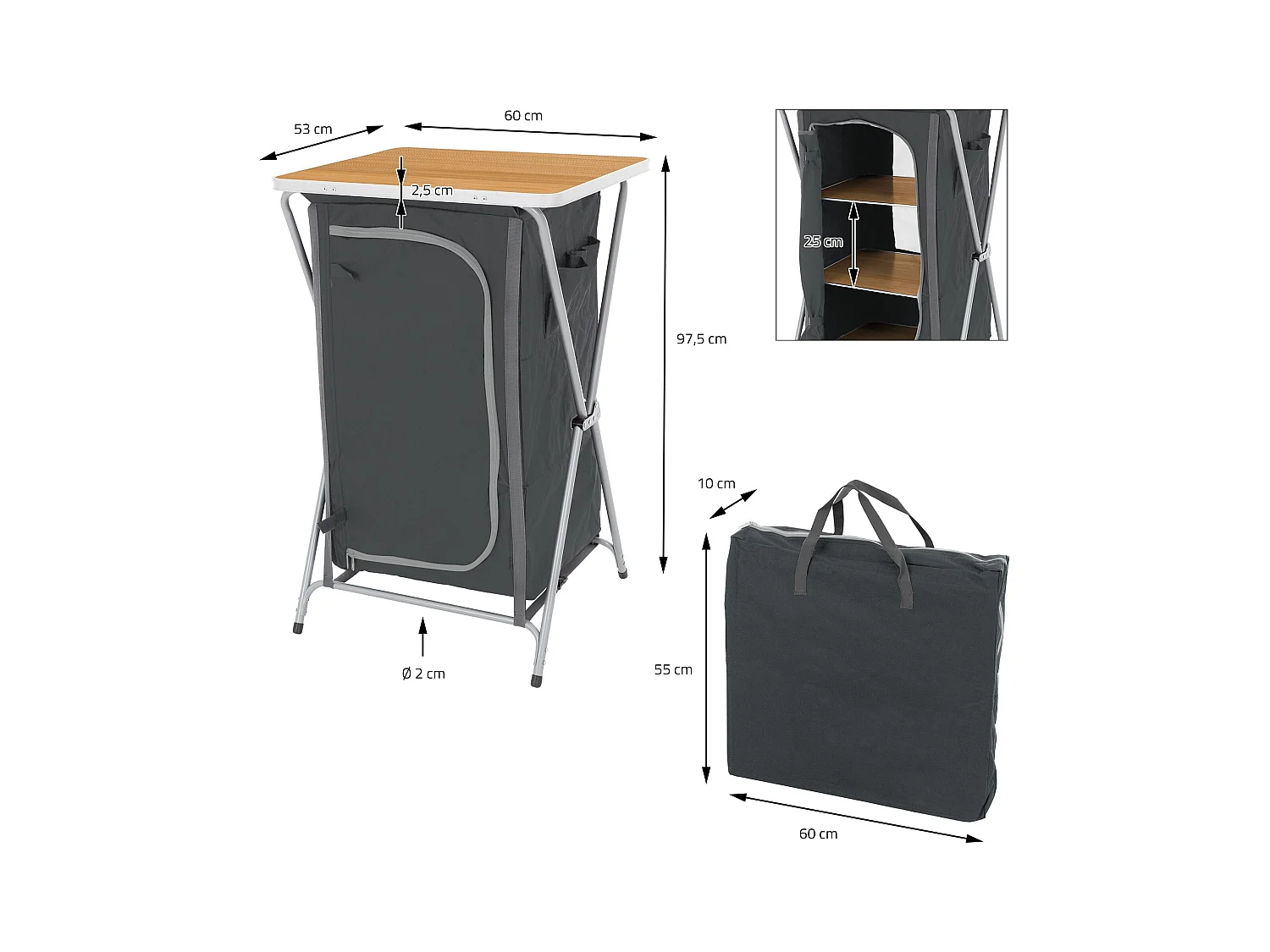 Armoire de camping pliable polyvalente chariot de service et voyage avec table