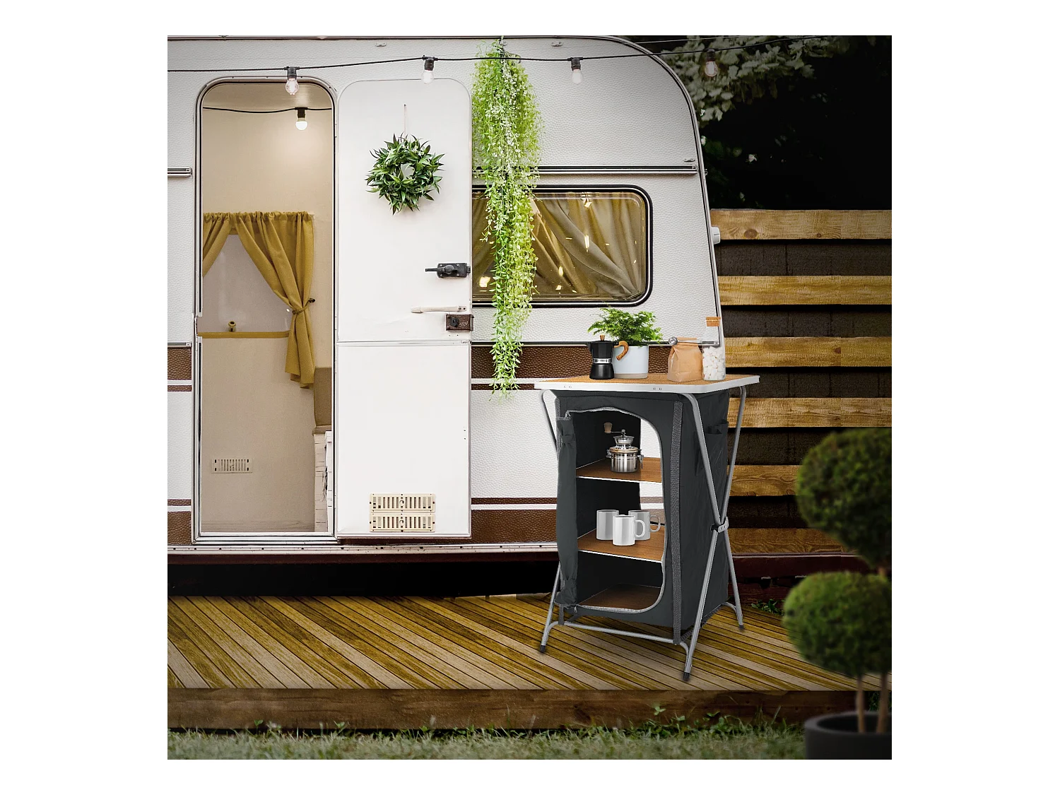 Armoire de camping pliable polyvalente chariot de service et voyage avec table